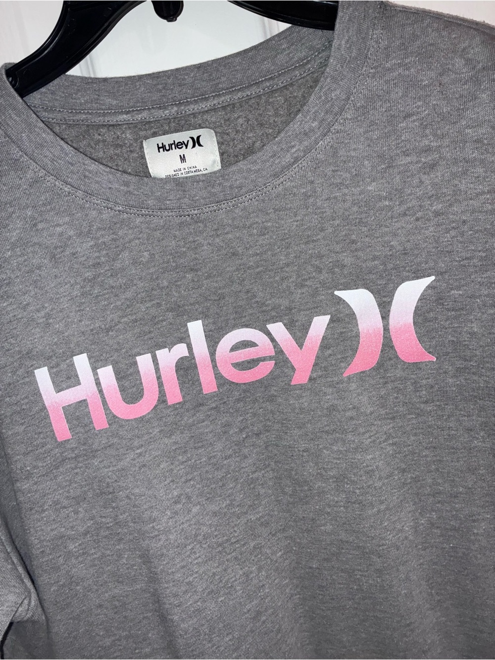 Hurley Gray Sweatshirt with Pink Gradient Logo